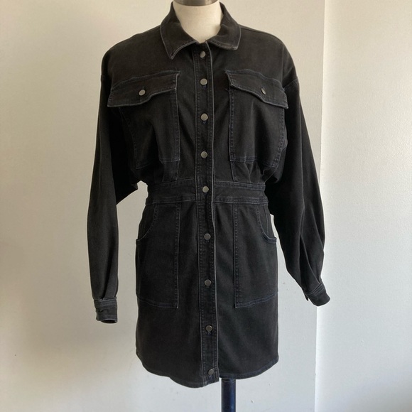 Free People Jackets & Blazers - Free People Washed Black Denim Utility Jacket Dress